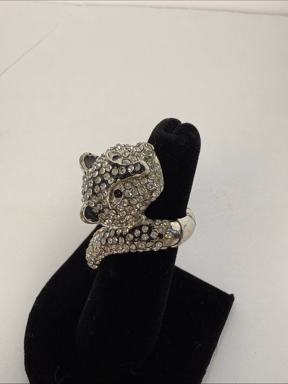 Crystal Cocktail Pavé Panther Wrap Ring - Silver Tone with Crystals